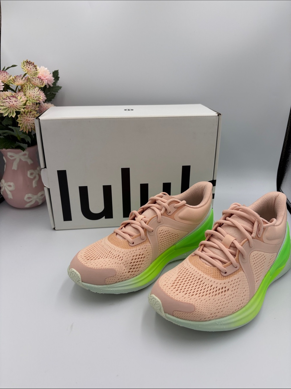 lululemon athletica Blush Pink Sneakers with Neon Green Midsole
